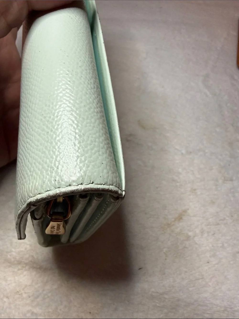 Samantha Thavasa Mint Green Petit Choice Pebbled Leather Wallet with Gold Trim